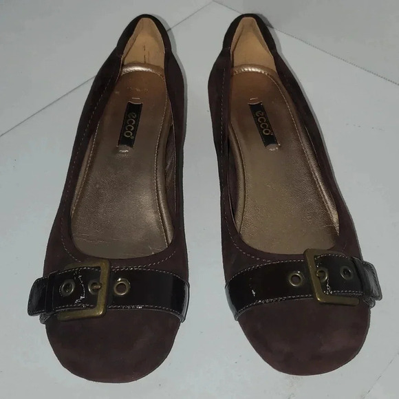 Ecco Shoes - ECCO BUCKLE BALLERINA FLATS SUEDE COFFEE ESPRESSO BROWN WOMENS 37